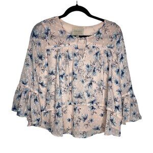 Moon River Blouse Size XS Lace Long Bell Sleeves Top Women's Floral Polka Dot